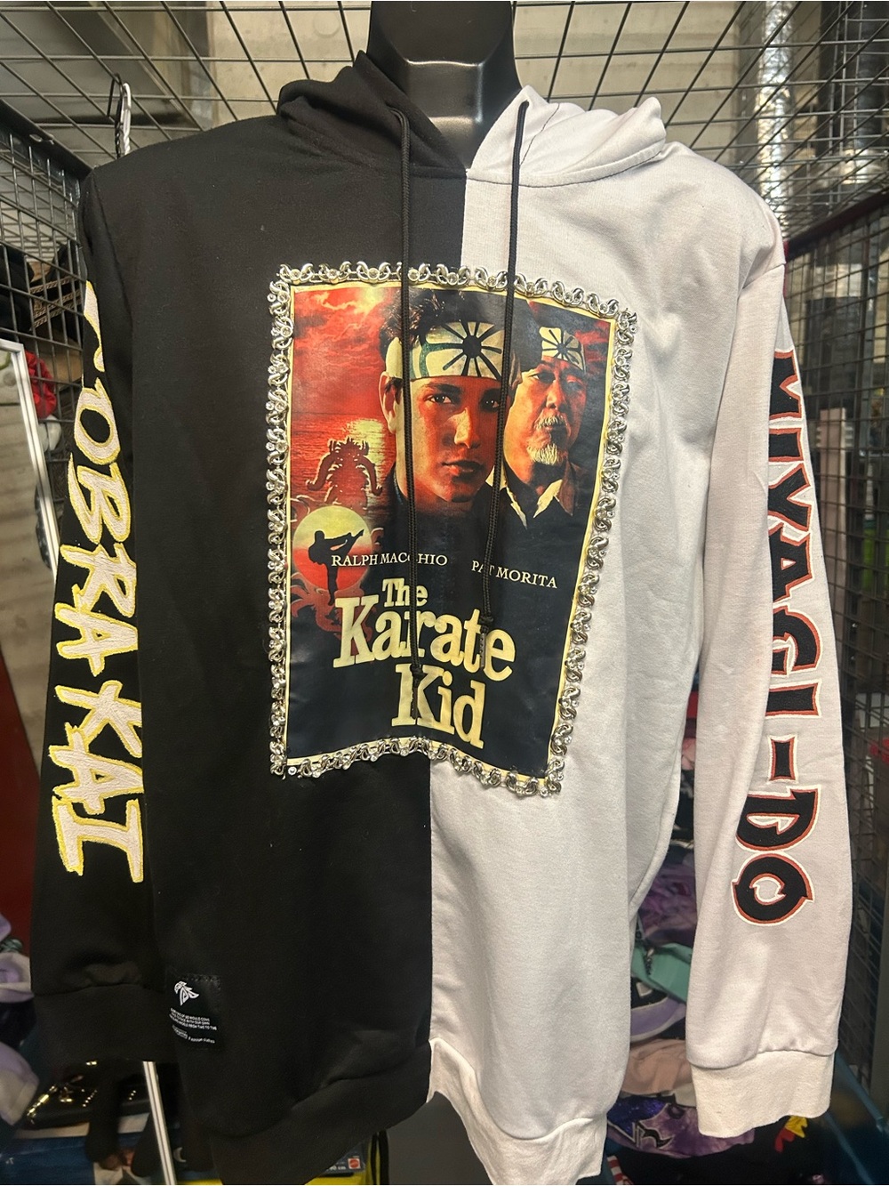 CUSTOM UNISEX LUX BLK Karate Kid Cobra Kai split Hoodie non stretch BW L/S top
